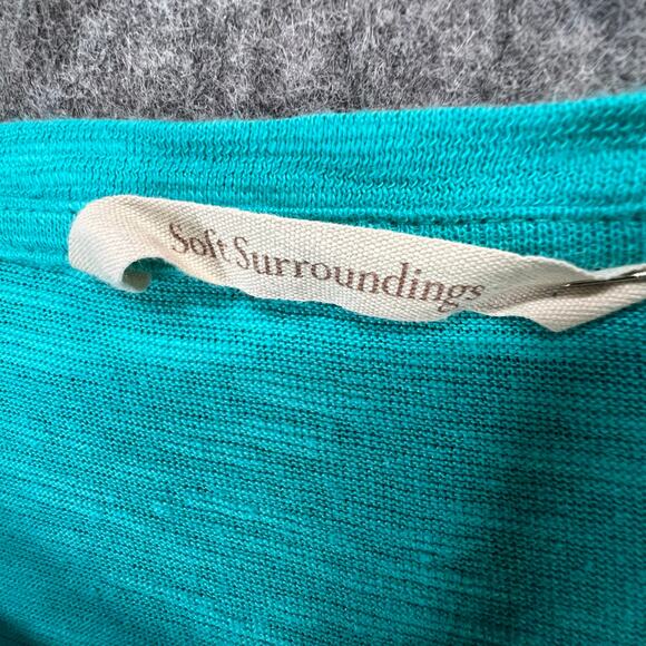 Soft Surroundings Erin Tunic Top Womens 1X Teal Green Linen Blend Ruffles Breezy - Picture 12 of 15